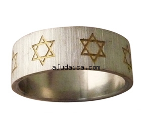Stainless Steel Ring with Gold Star of David by aJudaica