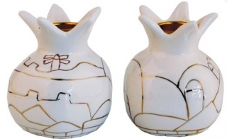 Beige Ceramic "Jerusalem" design Candlesticks by aJudaica