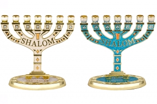 Enamel Temple Menorah Shalom by aJudaica