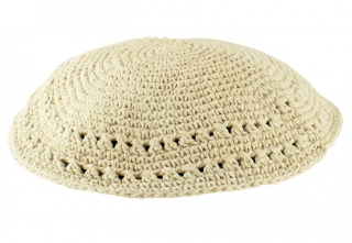Beige Knitted Kippah by aJudaica