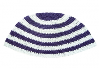Blue and white striped Frik Kippah by aJudaica