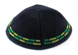 Velvet Kippah with green stripes by aJudaica