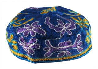 Blue Bucharian Hand Embroidered Kippah by aJudaica