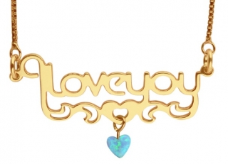 Gold Filled "I Love You"  Necklace with Opal Heart by aJudaica