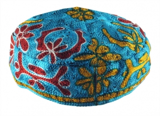 Light Blue Bucharian Hand Embroidered Kippah by aJudaica