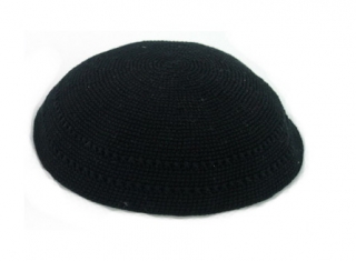 Large Black DMC knitted Kippah with holes by aJudaica