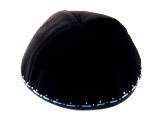 Hand Decorated Blue and Silver Kippah by aJudaica