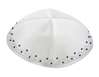 White Satin Kippah with Silver edging by aJudaica