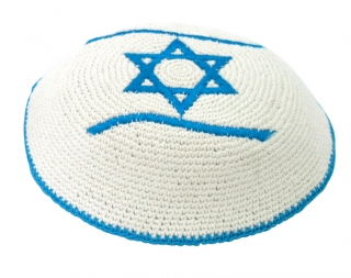 Israel Flag blue-white knitted kippah by aJudaica
