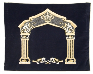 Dark Blue Velvet Tallit & Tefillin Bags - Gold Pillars by aJudaica
