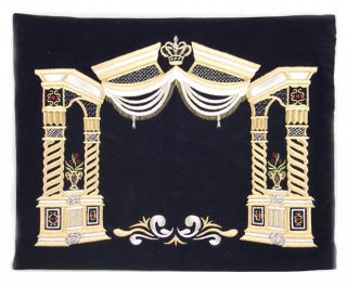 Dark Blue Velvet Tallit & Tefillin Bags - Gold Vilna Pillars by aJudaica