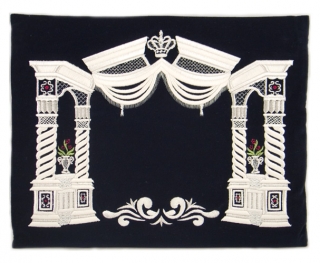 Dark Blue Velvet Tallit & Tefillin Bags - Silver Vilna Pillars by aJudaica