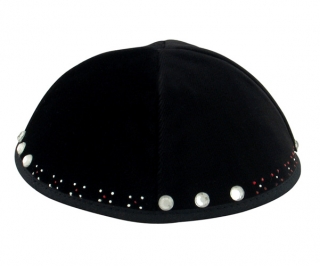 Hand Decorated Velvet Kippah with crystals by aJudaica