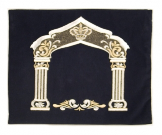 Dark Blue Velvet Tallit & Tefillin Bags - Silver Pillars by aJudaica