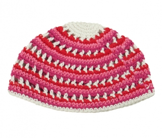 Red pink and white Frik Kippah by aJudaica