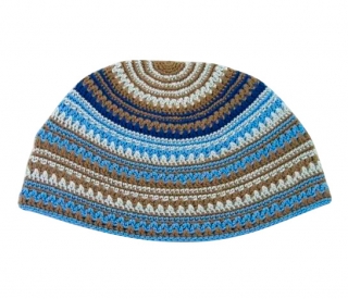 Khaki and Blue Frik Kippah by aJudaica