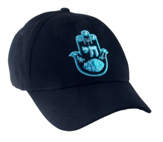 Navy Hamsa Chai Cap by aJudaica