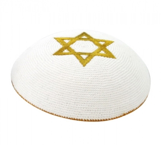 Gold Star of David knitted kippah by aJudaica