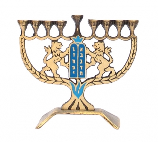 Brass Menorah Hanukia - Luchot Habrit Lions by aJudaica