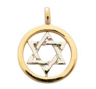 Gold Filled Two tone Circle Star of David Pendant by aJudaica