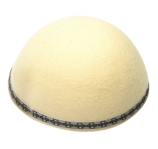 Off white Yemenite Kippah with silver and black border by aJudaica