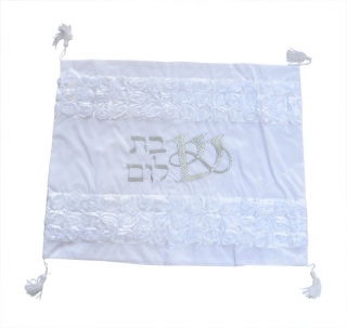 White Polyester Rose design Challah Cover by aJudaica