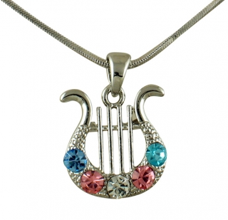 Rhodium King David Lyre Pendant with colored stones by aJudaica