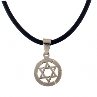 Stainless Steel Round Star of David on Rubber Cord by aJudaica