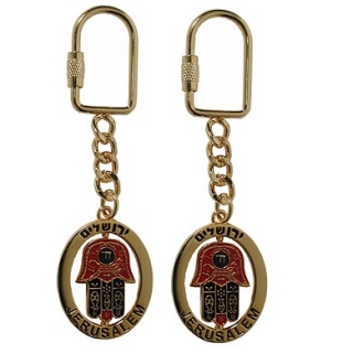 Judaic Keychain - Colorful Hamsa with "Chai" by aJudaica