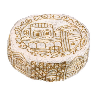 Gold Jerusalem design Hand Embroidered Hat by aJudaica