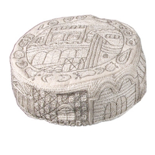 Silver Jerusalem design Hand Embroidered Hat by aJudaica