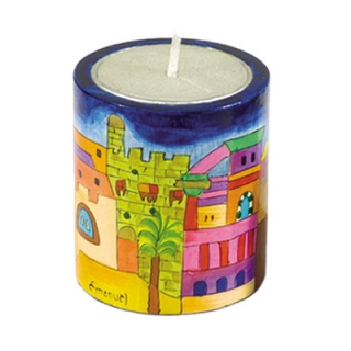 Memorial Yarhzeit Candle Holder - Jerusalem design by Emanuel by aJudaica