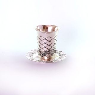 Diamond design Kiddush Cup and Plate Set by aJudaica