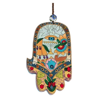 Wood Painted Hamsa - Protection against Evil Eye by aJudaica