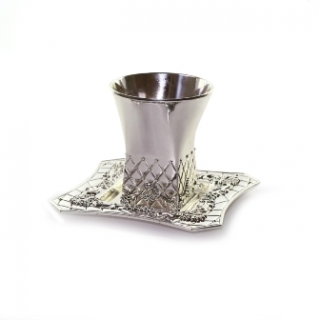 Square Silver plated Kiddush Cup and Tray by aJudaica