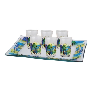 Jerusalem painted glass small kiddush cups set by aJudaica