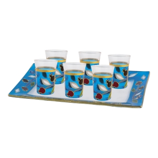 Pomegranate small kiddush cups set in blue by aJudaica