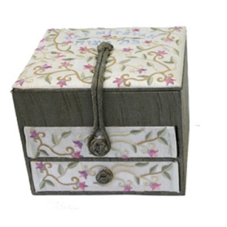 Embroidered Bat Mitzvah Jewelry Box - Flowers by aJudaica