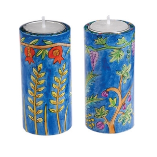 Large Round Shabbat Candlesticks - Seven Species by Emanuel by aJudaica