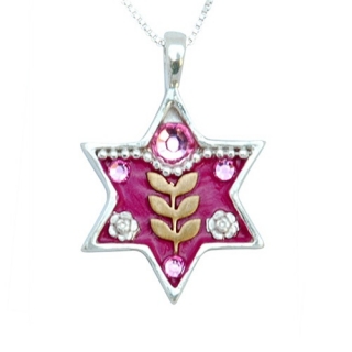 Pink Star of David Necklace by Ester Shahaf by aJudaica
