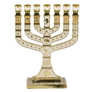 Ivory enamel Twelve Tribes Menorah by aJudaica