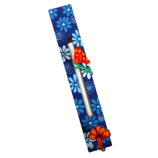 Blue Flower Mezuzah Case by Tzuki by aJudaica