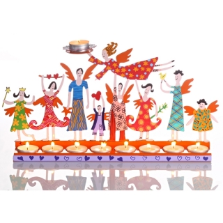 Happy Family Hanukkah Menorah - Red by aJudaica