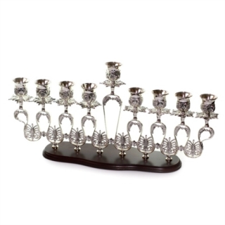 Silver plated Chanukah Menorah on Wood Base by aJudaica