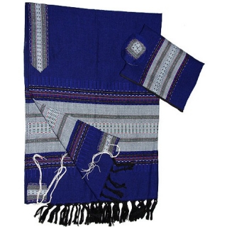 Gabrieli Wool Tallit Set - Blue with Gray Stripes by aJudaica