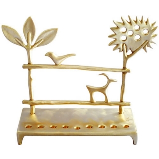 Brass Hanukkah Menorah Trees by Shraga Landesman by aJudaica