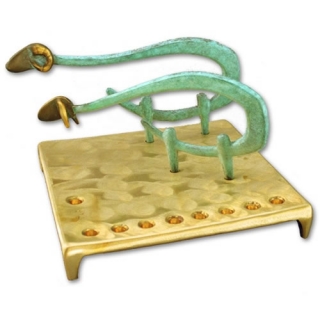 Biblical Sheep Brass Hanukkah Menorah by Shraga Landesman by aJudaica