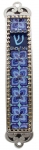 Lively Blue Flower Hand Enamel Mezuzah Case by Iris