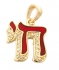Gold Filled Red Enamel Zirconium "Chai" Pendant