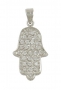 Rhodium Plated Zirconium Hamsa Pendant